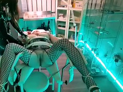 Young blonde with big tits gets her ass fucked in the anal gyno chair