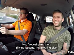 Busty MILF pussyfucked in a car outdoors in a public place