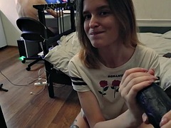 A cheated boyfriend plays with himself while his girlfriend gives him a handjob  JOI