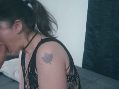 Submissive mom sucks and licks cum off dick like a kinky fuck toy