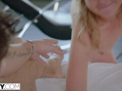 アナル, ブロンド, フェラチオ, カップル, 女 人男 人, なめる, 三人, オッパイの