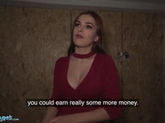 Public Agent and the Hot Redhead Mini Vamp's Basement Tryst: Shaved, Small Tits, and Intense Orgasm