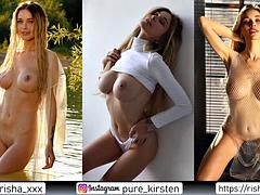 Tussi, Schönheit, Grosse titten, Blondine, Dildo, Lingerie, Masturbation, Solo