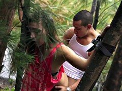 Dominated teen beauty banged hard outdoors