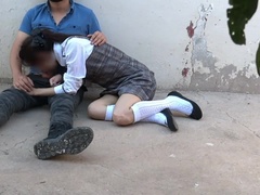 Mamada, Pareja, Casero, Mexicano, Al aire libre, Estudiante, Uniforme, Bajo la falda