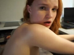 Redhead likes to cheat on her cuckold boyfriend when he's busy at work