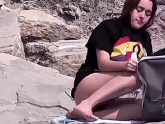 Plage, Compilation, Poilue, Nue, Public, Chatte