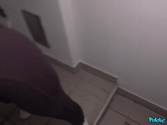Black-haired bitch with natural tits gets copulated in basement