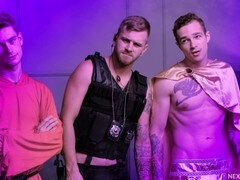 Hot twink Trevor Harris locked in a wild dungeon fuck fest with a leather-clad stud