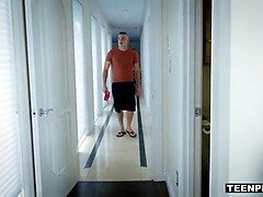 Tiny teen Cream Pied after a massive cockshot