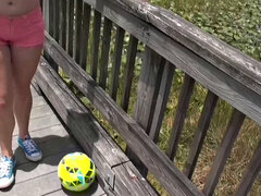 Brunette amateur gets her bald pussy pounded outdoors in POV reality sex tape