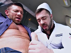 Hairy dude doggystyled in the bathroom in the ass by a gay nympho