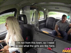 A lady cab driver gets horny and hops on a passenger's big stiff cock