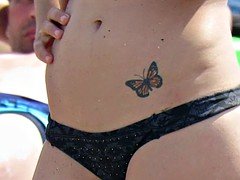 Playa, Tetas grandes, Bikini, Pezones, Adolescente, Voyeur
