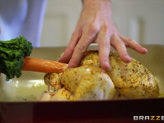 Aida Sweet gets her shaved pussy screwed on the kitchen counter