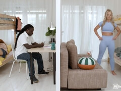 ベッドルーム, デカチン, 黒人, ブロンド, フェラチオ, チン, 開帳, オマンコ