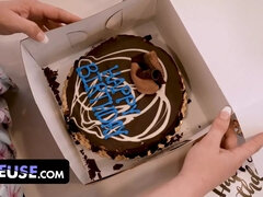 Freeuse milf - curvy step-mom with fat Natural Tits Emmy Demure gets free-for-all used by her bday boy