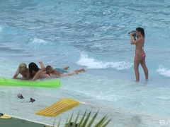 アナル, ブロンド, 茶髪の, 女, アウトドア, ピアス, 三人