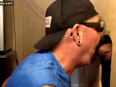 Gay cum addict sucks gloryhole cock at his home