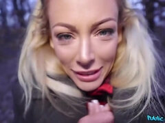 Grote lul, Blond, Handbeurt, Hd, Buiten, Doordringend, Gezichtspunt, Openbaar