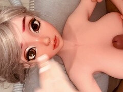 Small cock gets a load of cum while fucking sex dolls