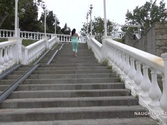 Naughty Euro MILF - Cameltoe jogging an topless yoga at public seashore sidewalk