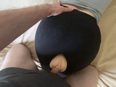 Internal ejaculation, fittness model, cumshot on pants