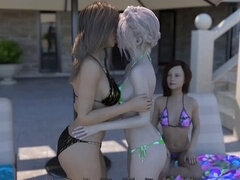 Americano, Bikini, Besar, Lesbiana, Natural, Al aire libre, Público, Tetas