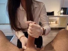 Sperma shot, Handschoenen, Handbeurt, Latex, Moeder die ik wil neuken, Lerarin