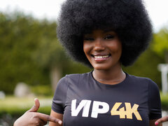 Ebony hottie with an afro sucking a pale schlong n POV