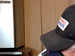 アナル, フェラチオ, ゲイ, のぞき穴, 手コキする, 自家製, 熟年, フェラする