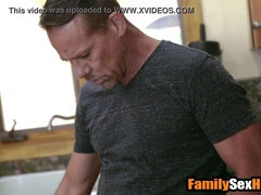 Stepdad and stepdaughter sneakily fuck each other behind stepmom's back