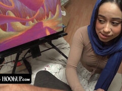 Stepbrother teaches stepsister some tight pussy-handling techniques while hijab-wearing