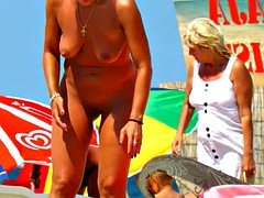 ビーチ, デカパイ, お婆さん, 巨大, 熟年, 乳首, スパイ, のぞき