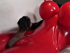 Chica, Morena, Látex, Masturbación, Transexual