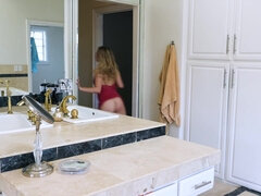 Aubrey Sinclair is sucking cock on the stairs