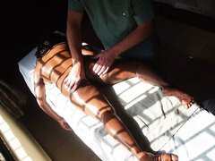 Ebony MILF Gets Oiled Up for a Special Massage with Older Man