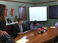 Busty boss Tory Lane double penetrated in an office interracial gang bang