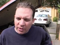 デカ尻, ブロンド, フェラチオ, 車, ハードコア, レズビアン, 三人, オッパイの