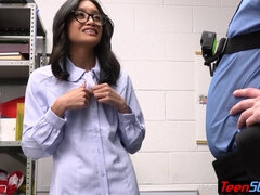 Petite asian teen shoplifter has to fuck