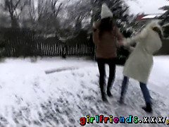 Eufrat and her GF get frisky in snow before getting wet and wild with some hot lesbian action