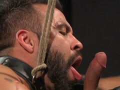 Dominant master with a leather fetish banging the big booty man