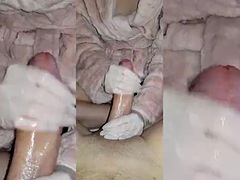 Bukkake, Cumshot, Gloves, Handjob, Latex, Massage, Wife
