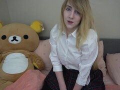 Cute teen deepthroats long sex toy