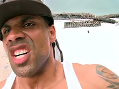 Anal, Noire, Noir ébène, Homosexuelle, Muscle, De plein air, Public, Tatouage