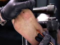 Feet tormented Ebony sub gets whipped by her master