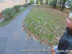 Blonde cutie tricked into outdoor sex