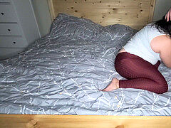 Very strong orgasm, stretch pants, homemade wife