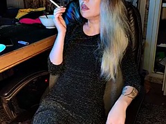 Adult stepdaughter smokes a cigarette