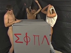 Frat newcomer Dillon Samuels sucks cock in a foursome